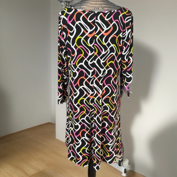 Kaari Blue Swing Dress Geometric Black/Pink Midi Long Sleeve Workwear Casual XL - Picture 2 of 11